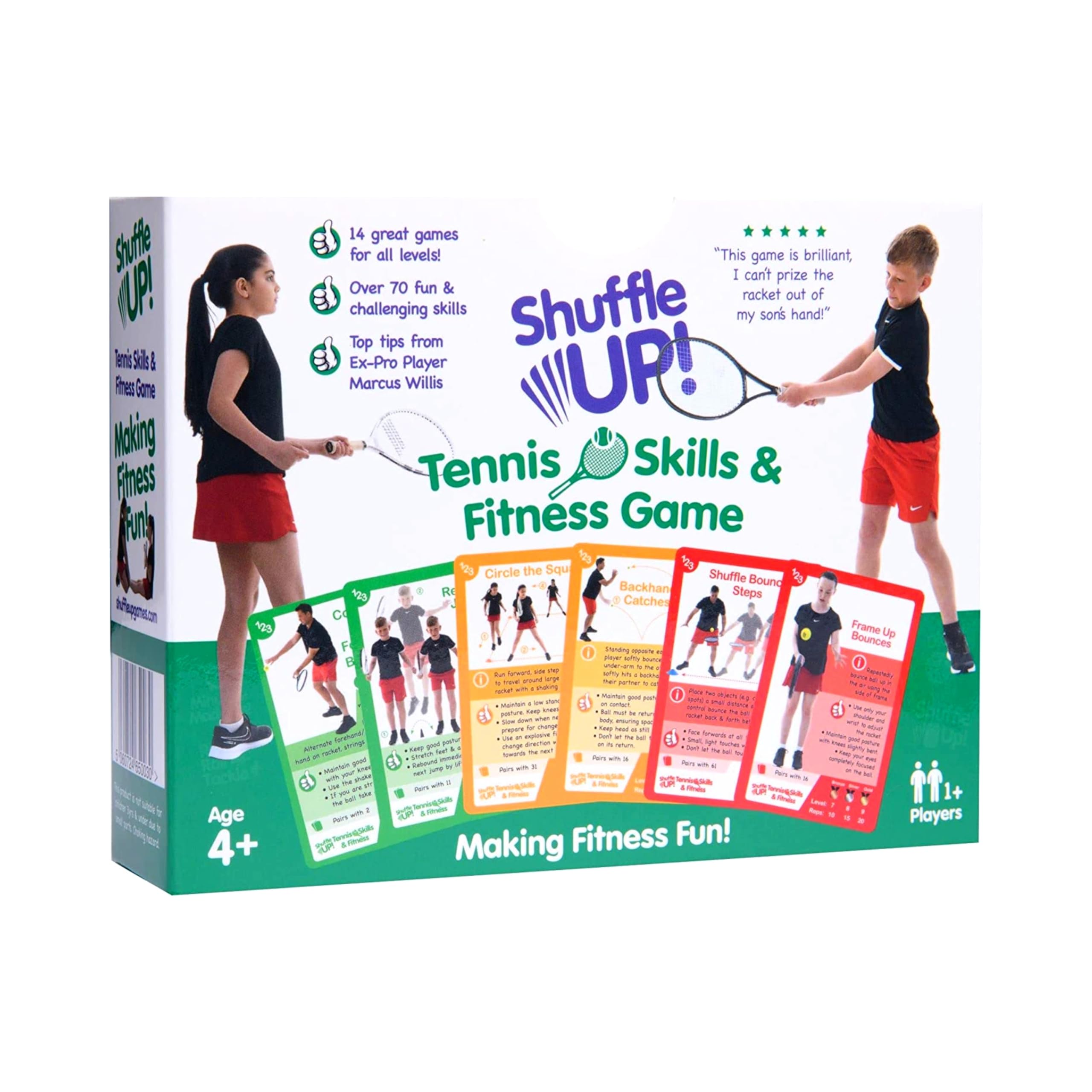 Shuffle Up Tennis Games - Family Games with 70+ Fun & Active Fitness Workout Cards, Training Equipment Aid, Tennis Gifts for Boys & Girls