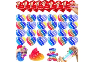 AMENON 28 Pack Stress Slime Kit Valentine Gifts for Kids with 28 Cards Putty Colorful Stress Relief Toy Valentines Toy for Kids Classroom Exchange Gifts School Games Prizes Party Favor Boys Girls