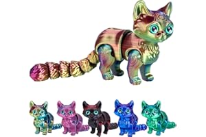 SUMLAND 3D Printed Cat, 3D Printed Animals, 3D Printed Fidget Toys Flexible Joints 7.48Inch Red Yellow Blue