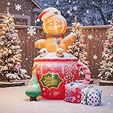 6FT Christmas Gingerbread Inflatables,Cute Blow Up Christmas Decorations Outdoor, Inflatable Decorations for Indoor Garden Lawn Party Decor