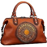 Leather Handbag for Women, Genuine Leather Purses Retro Mandela Crossbody Handbag Tote Bag