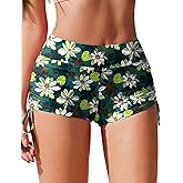 AI'MAGE Womens 3" Swim Board Shorts High Waisted Bathing Suit Bottoms Boy Shorts Adjustable Ruched Side Bikini Shorts S-XXL