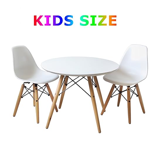 Buschman Kindermöbel | Tisch & Stuhl Set für Kinder | 2 Stühle aus Kunststoff ohne Armlehne und 1 runder MDF Tisch | Modernes