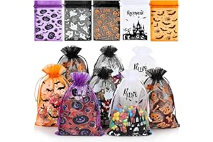 JOINDO 100 pcs Halloween Treat Bags, 4 x 6 inches fit Candy, Drawstring Design Easy Use, 5 Patterns