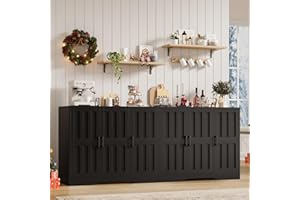 VIVIDWOOD Modern Farmhouse Buffet Cabinet with Storage, 85" Large Sideboard Storage Cabinet with 6 Barn Doors, Coffee Wine Bar Cabinet Wood Table Credenza with Adjustable Shelf for Kitchen Dining Living Room