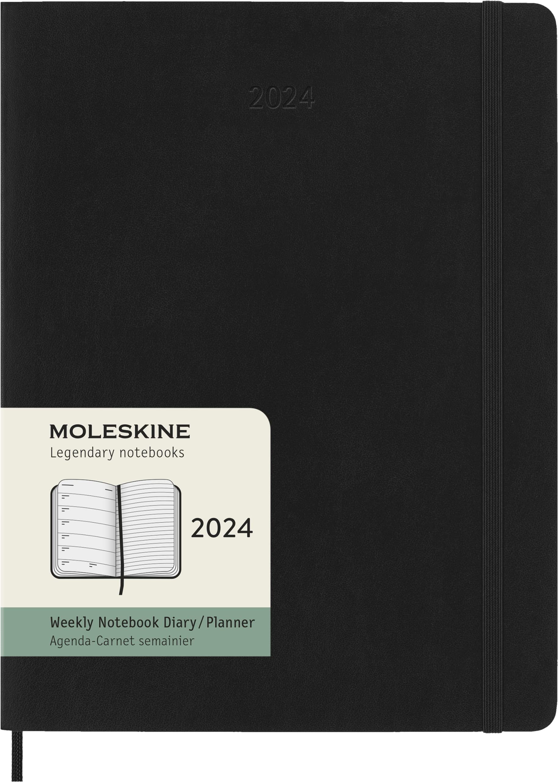 Moleskine Weekly Agenda with Space for Notes 12 Months 2024, Agenda 2024, Size XL 19x25, Soft Cover and Elastic Closure, Colour Black โ image 1