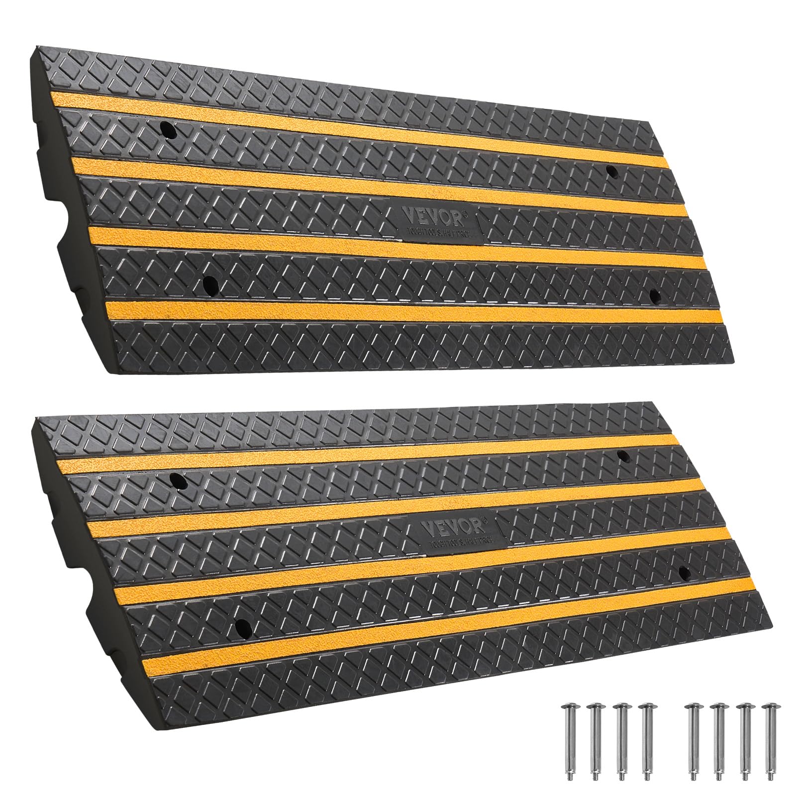Photo 1 of VEVOR Car Driveway Rubber Curb Ramp, 2 Pack 48.8-inch-Long Heavy Duty Low Profile Slope Ramps, 2.6’’ Rise, 33069 lbs Load Capacity, Reflective Safety Strips, for Vehicles, RVs, and Wheelchairs