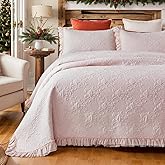 Brandream Queen Size Quilt Set Cotton Pink Quilts Shabby Chic Bedding Paisley Matelasse Coverlet Set Farmhouse Quilts Ruffle Bedspreads 3-Piece