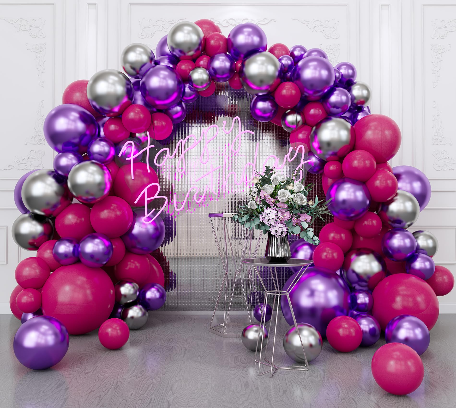Photo 1 of Hot Pink Purple Balloons Garland Arch Kit-123Pcs Metallic Purple Hot Pink Balloon for Baby Shower Birthday New Years Graduation Wedding Anniversary Retirement