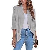 Zeagoo Women's Open Front Cardigan 3/4 Sleeve Draped Ruffles Soft Knit Sweaters S-3XL