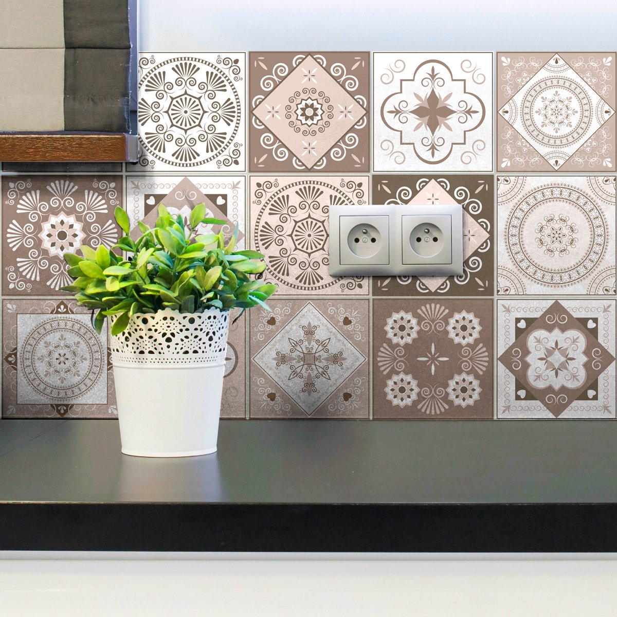 Ambiance Sticker Self-Adhesive Decorative Wall Decal Cement Tile for Bathroom and Kitchen Ezeiza - Pack of 9 Stickers of 20 x 20 cm