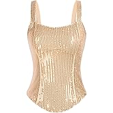 GRACE KARIN Sequin Tank Tops for Women Bustier Corset Top Sparkle Sexy Slim Camisole Sleeveless Party