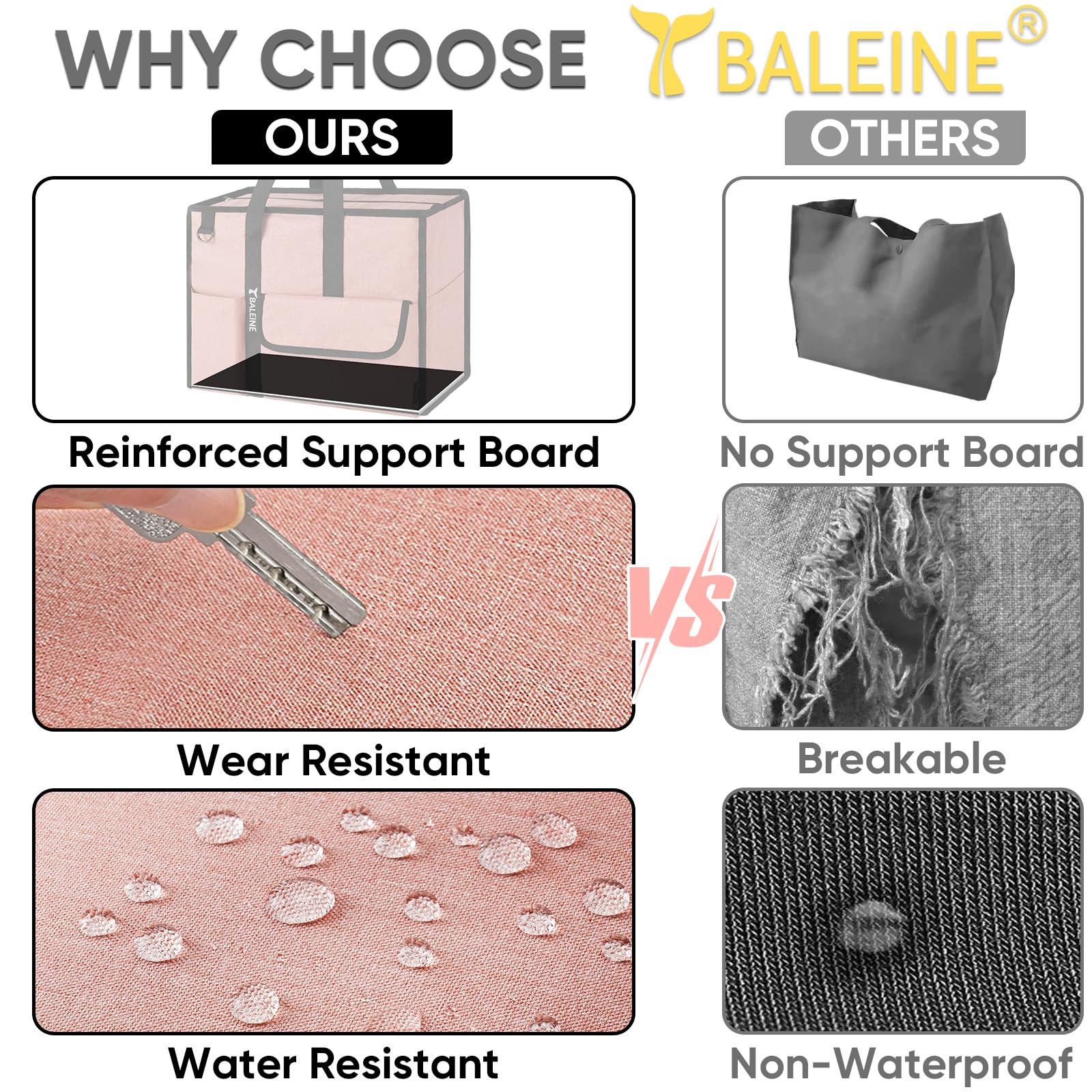 BALEINE Large Utility Tote Bag with Reinforced Bottom, Multi Pockets Foldable Tote Bag for Nurse, Travel, Work