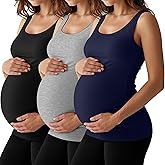 Locoowai 3 Pack Maternity Tank Tops Pregnancy Sleeveless Yoga Workout Shirts Scoop Neck Racer Back Athletic Tees