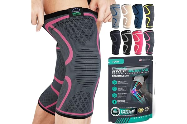 MODVEL 2 Pack Compression Knee Braces for Men & Women – Knee Support Sleeves for Sports, Workouts, Running, Weightlifting, Ba