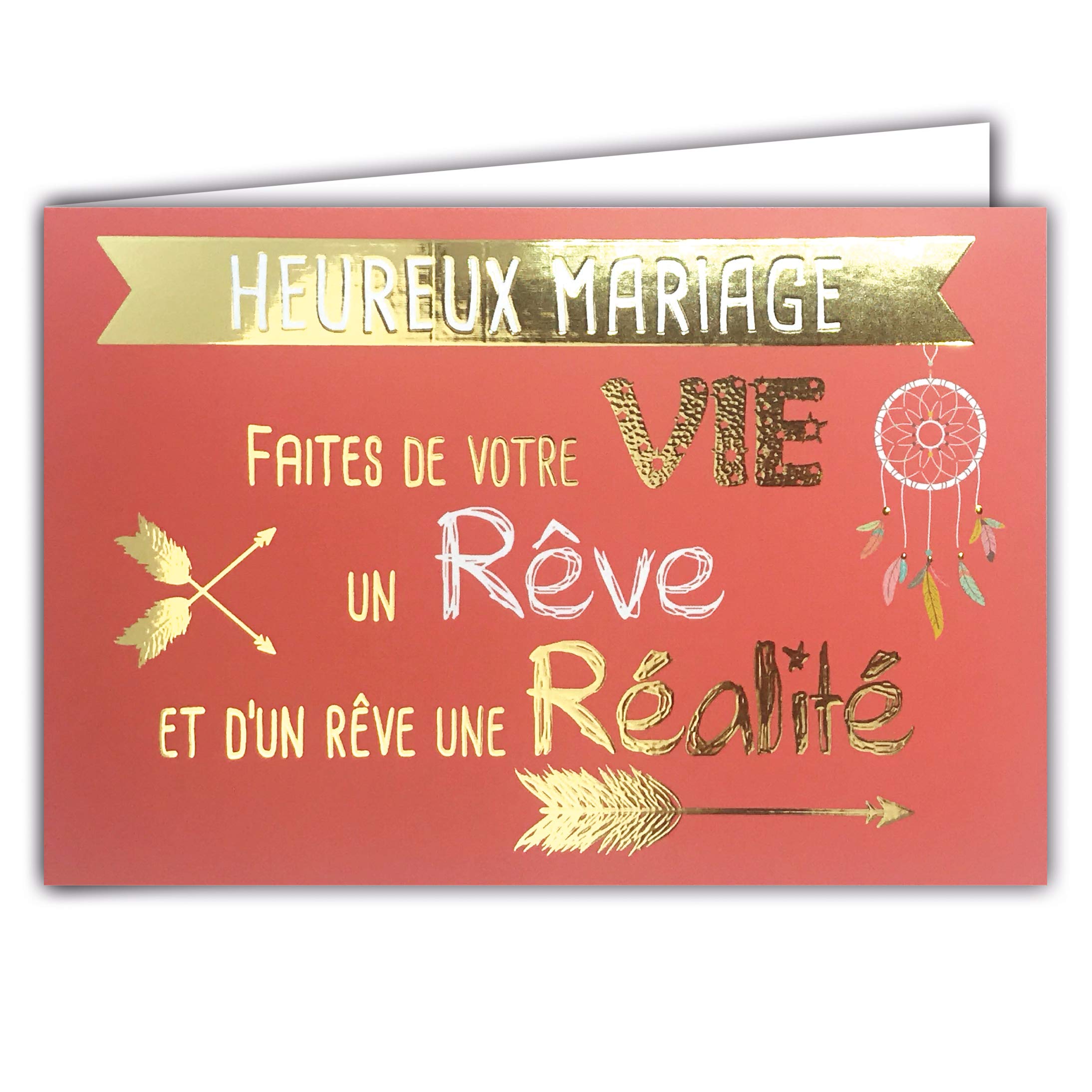 Afie 69-5088 Happy Wedding Card in Shiny Gold Delivered with Envelope Card Format Closed 17 x 11.5 cm