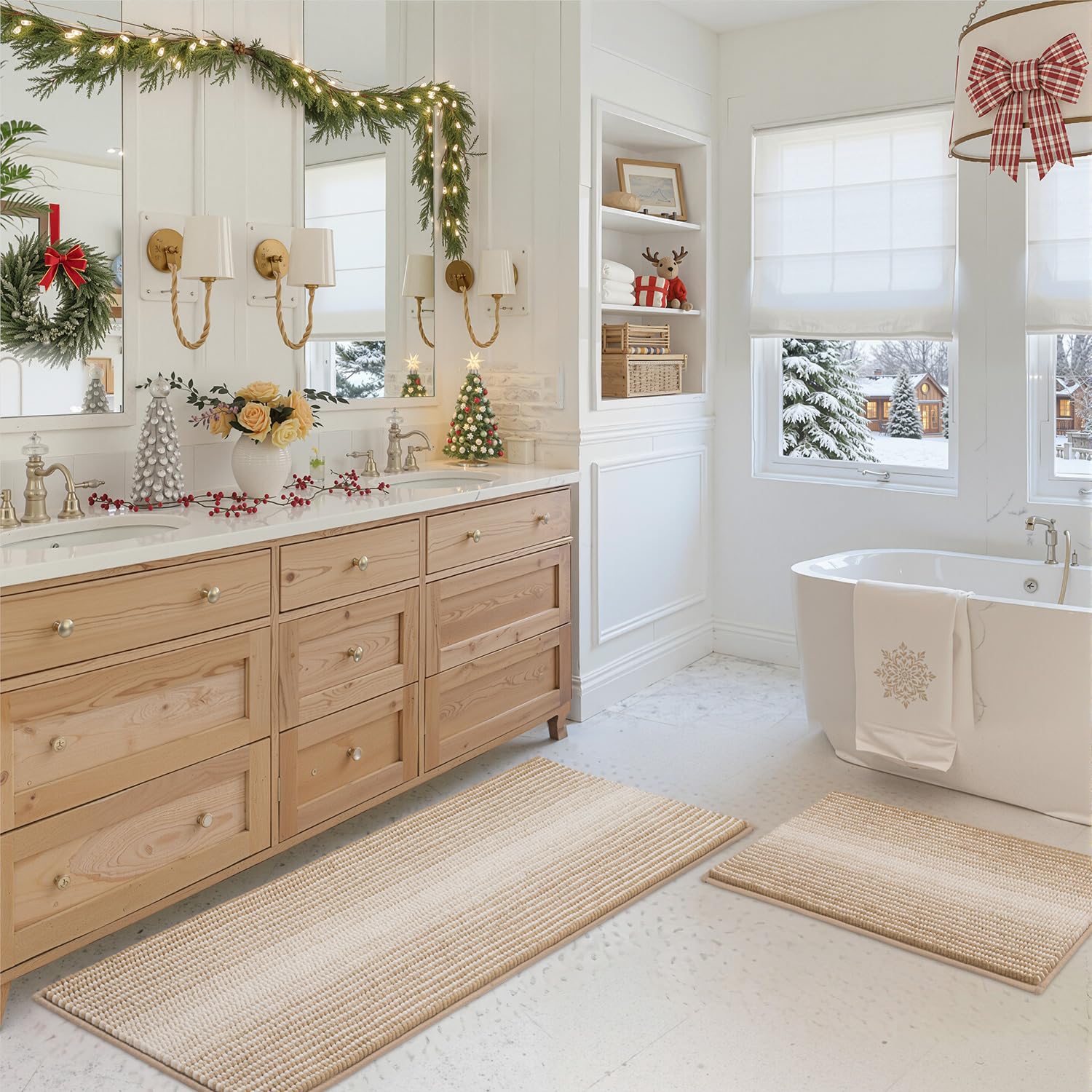 Photo 1 of *MINOR DAMAGE - USED*
BSICPRO Bathroom Rugs and Mats Sets, 2 Piece Thick Absorbent Chenille Bath Mat Rug Set Non Slip, Soft Shaggy Bath Floor Mats for Bathroom, Machine Washable (20" x 47" Plus 16" x 24", Beige)