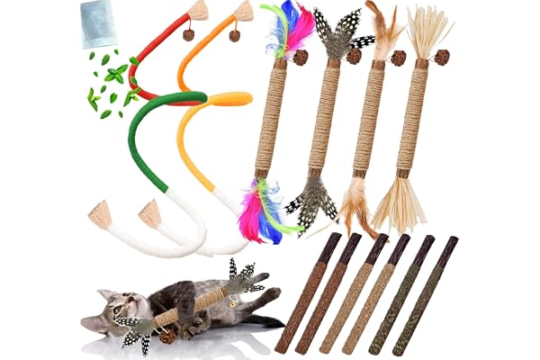 Grembeb Cat Toys 12PCS Catnip Toy for Indoor Kitten Treat Cats Chew Stick for Dental Cleaning Teeth Kitten Silvervine Rope Ki