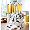Montgomery Ward 20-Piece Hanging Flatware Set with Rack, Golden Honey - Elegant Stainless Steel Utensils (Golden Honey)
