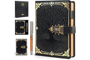 WEMATE Lock Journal with Pen & Gift Box, A5 260 Pages, Refillable, Hardcover Leather Password Notebook for Writing, Vintage L