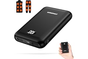 Camoner 5V 3A 10000mAh Heated Vest Battery Pack, Pocket Size Power Bank with LED Display, Type-C Input, and Dual USB-A Output
