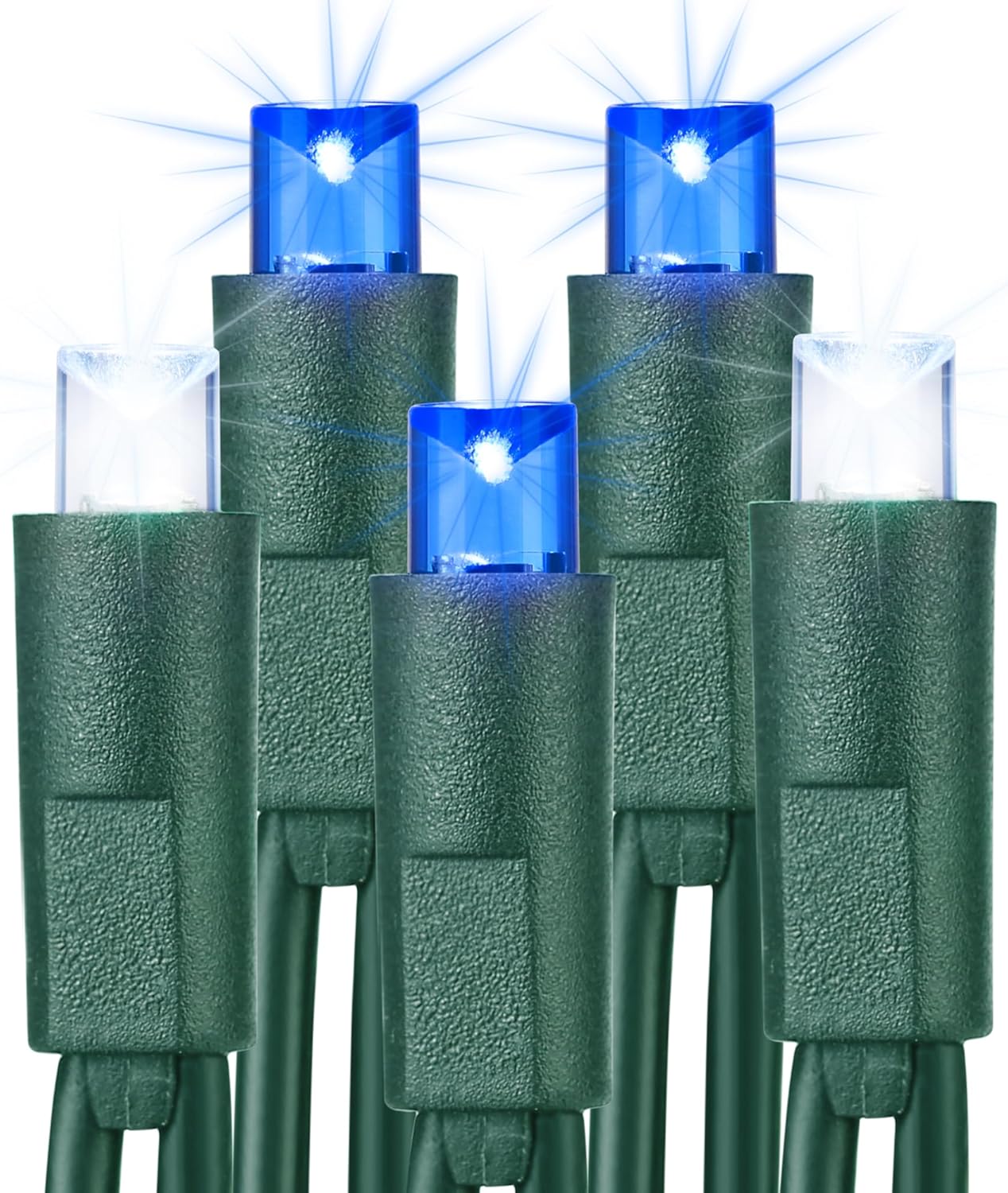 Trees - Brizled Blue & White Christmas Lights, 33ft 100 LED 5MM Wide Angle Christmas Lights, Mini String Lights Connectable, UL Listed Xmas Tree Light for Indoor Outdoor Holiday Party Decor, Green Wire