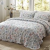 LEAONME 3-Piece King Size Quilt Set Lightweight Bedspread Coverlet 98''x106'' Garden Style Floral Printed Oversized Bedding Set with Shams for All Season