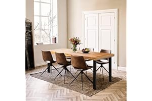 Flamaker Dining Table for 6 Acacia Wood Indoor Outdoor Home Kitchen Table with Iron Legs Large Rectangular Patio Table for Deck, Sunroom