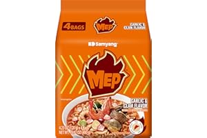 SAMYANG MEP Garlic and Clam Flavor, Instant Korean Ramen noodles, Spicy Ramyeon Noodle Soup [4.23 OZ (120g) x 4 Bags]