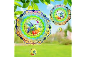 FUNACAY 3D Metal Wind Spinner, (2PCS) Hummingbird Hanging Wind Spinner Women Gifts for Mom Grandma Wife, 12 inch Stainless Steel Memorial Gifts for Indoor & Outdoor, Yard Art, Garden Decor, Gifts