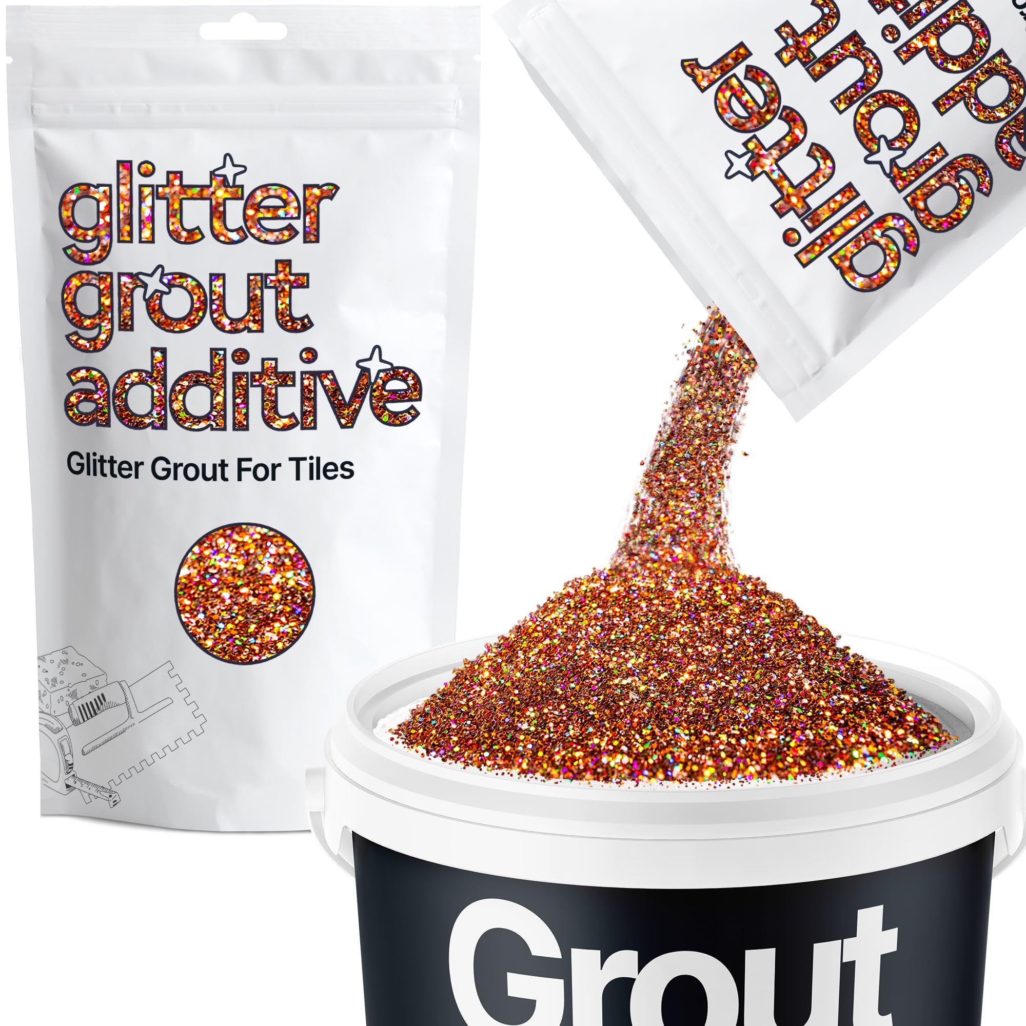 Hemway Bronze Brown Holographic Glitter Grout Additive 100g Metallic Flakes for Adding Sparkle to Kitchen & Bathroom Tiles | Enhance Your Indoor Grouting Projects with a Durable Sparkly Effect