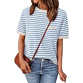 LILLUSORY Womens Striped Short Sleeve Sweater Pullover Shirts with Chest Pocket