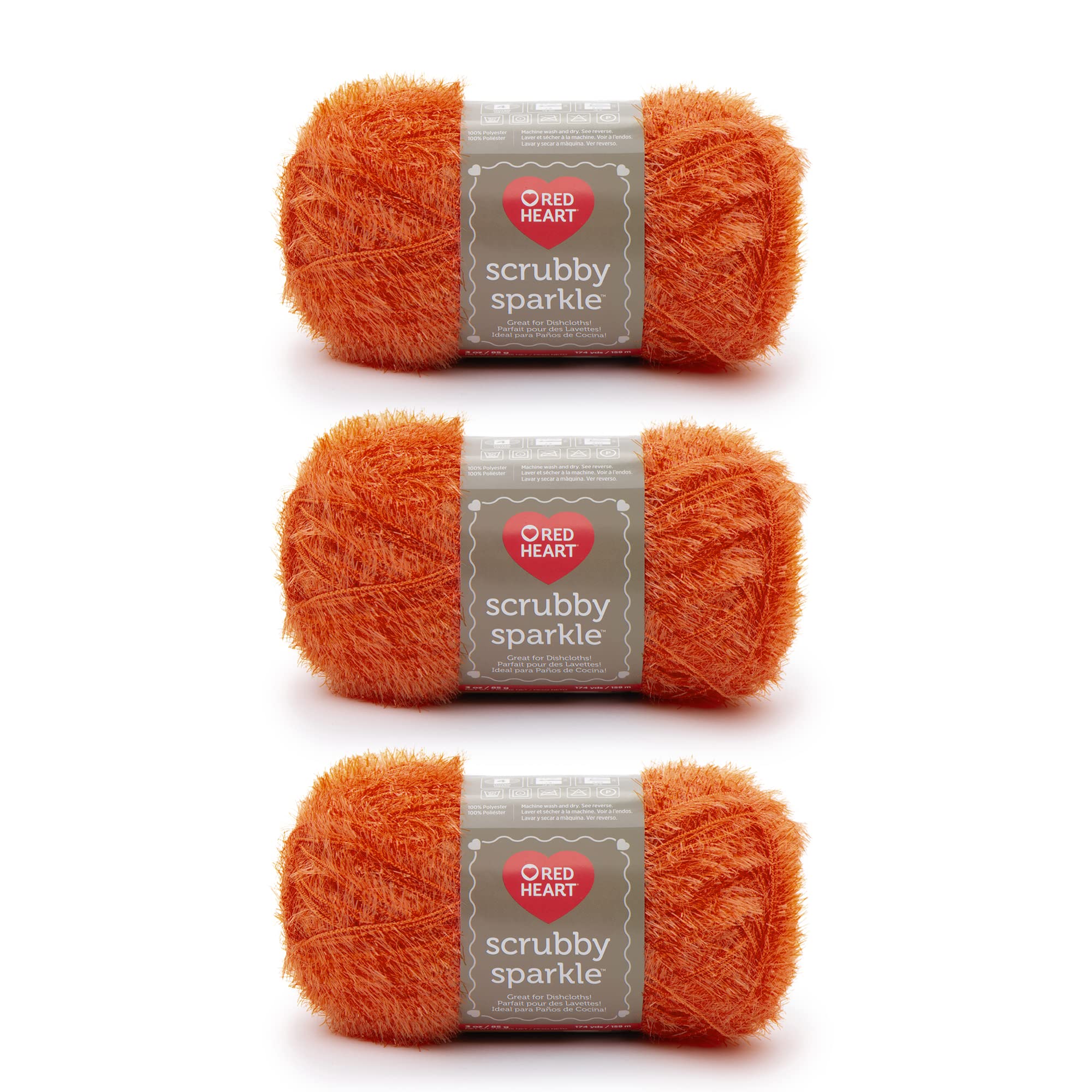 Red Heart Scrubby Sparkle Yarn, 3 Pack, Orange 3 Count