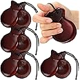 Libima 4 Pcs Spanish Castanets with String Traditional Flamenco Castanets for Adults Kids Wooden Hand Percussion Castanets Music Instrument for Beginners Spain Souvenir Gift(Brown)