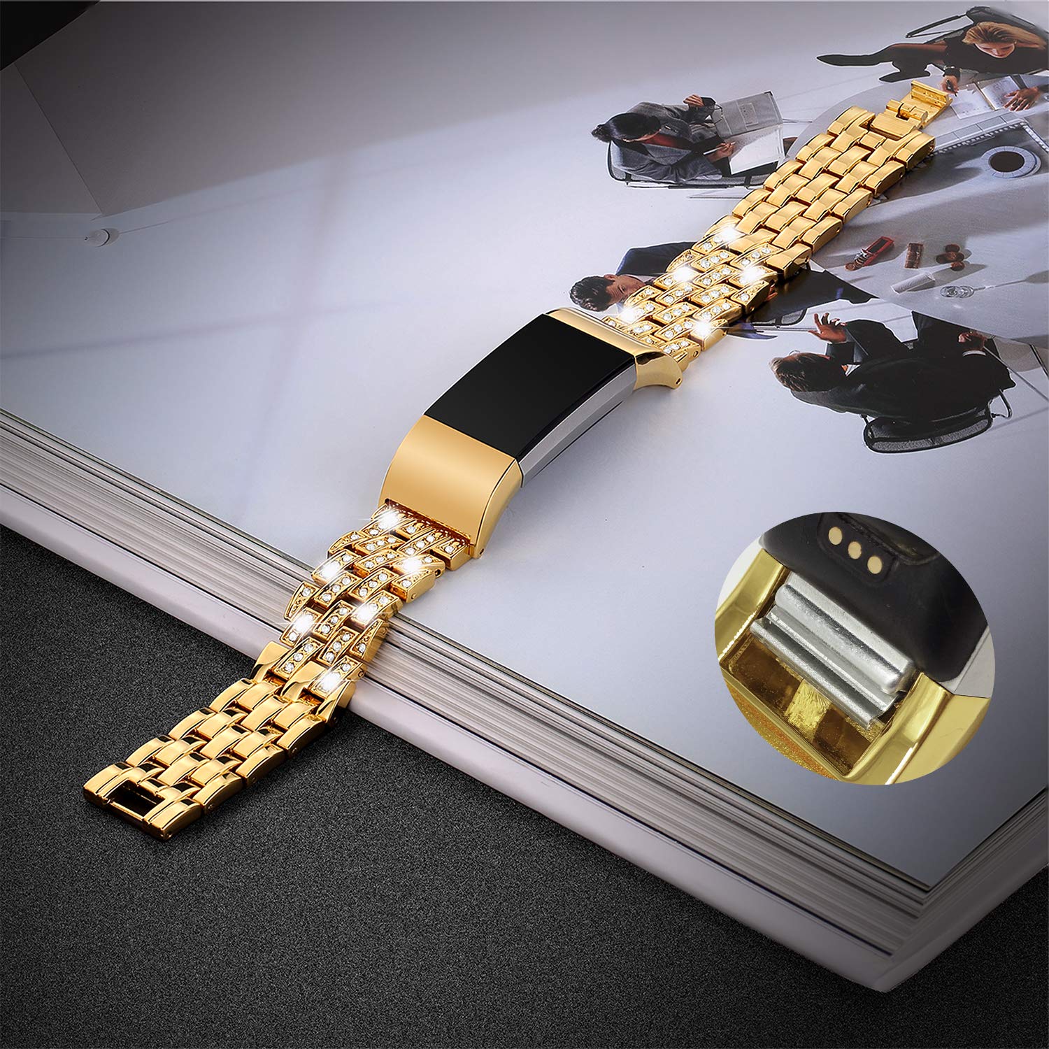 Kaleidoc Bands Compatible Fitbit Charge 2 - Metal Replacement Wristband with Premium Rhinestone Crystals, Adjustable Classy Bracelet Strap Compatible Fitbit Charge 2 Bands