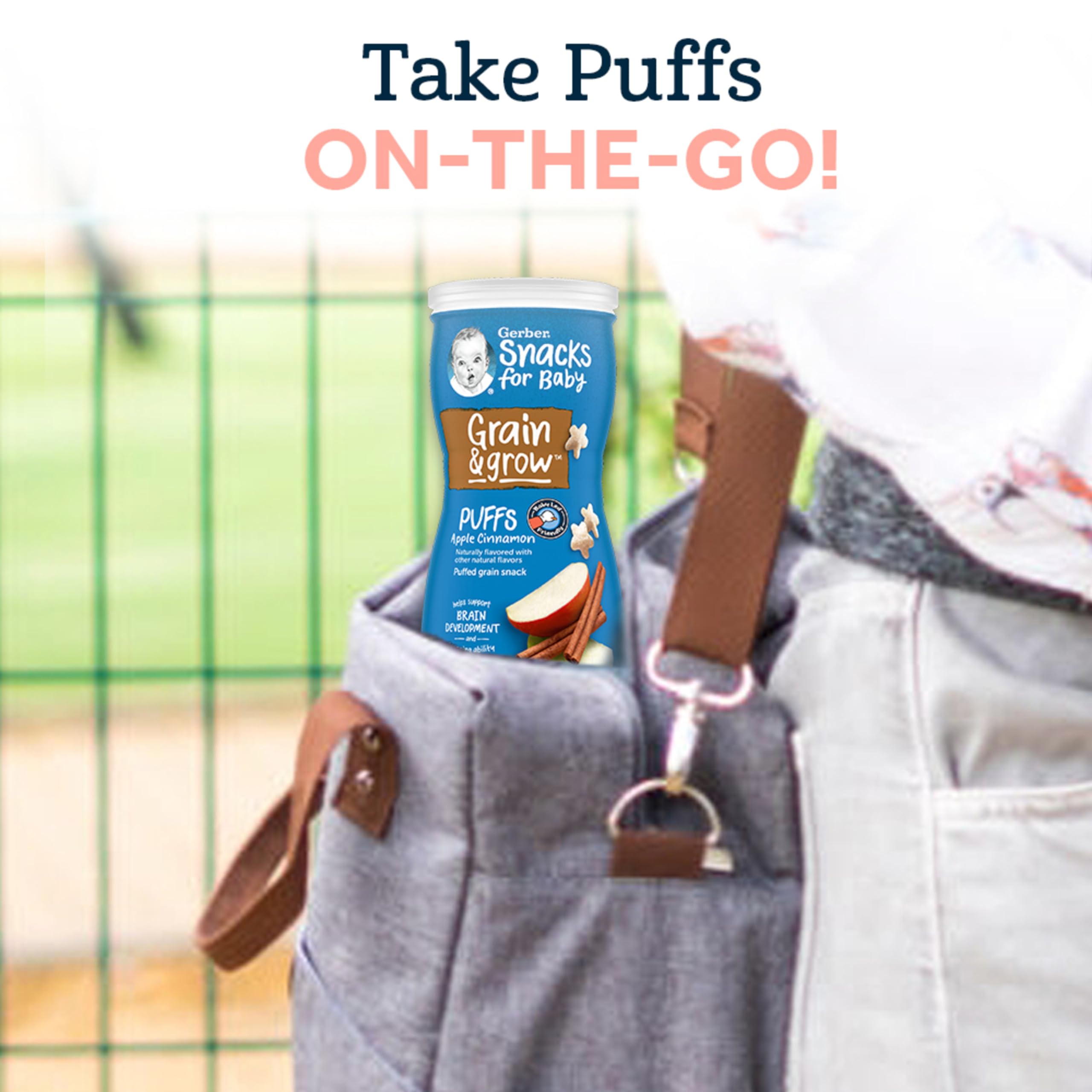 Gerber Stage 3 Baby Snacks, Strawberry Apple Puffs, Puffed Grain Snack, Baby Led Feeding, Iron & Choline, Strawberry Apple Puffs Snacks, 6-Pack