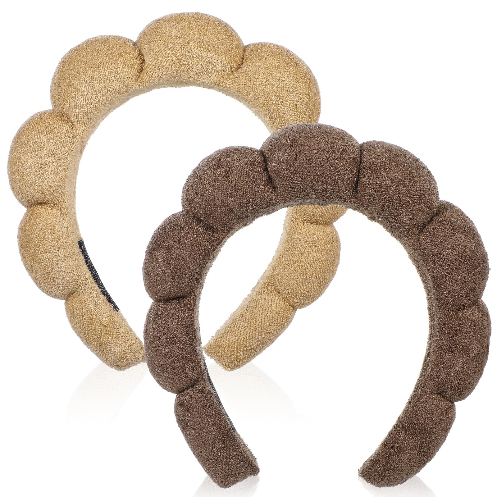 YUXIANLB Spa Headbands for Women, Set of 2 Sponge Headband for Washing Face or Facial, Skincare Headband Makeup Headbands for Women Terry Towel Cloth Fabric Puffy Shower Hair Accessory(Coffee, Brown) — image 1