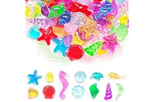 CNTJV 100+ Pcs Sea Shell Ocean Sensory Bin Filler, Diving Gem Pool Toys for Kids, Mini Acrylic Plastic Seashells Animals Figurines Decorating, Little Mermaid Party Favors, 15 Colors 12 Styles
