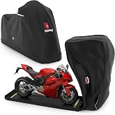 Rosefray Full Enclosed Motorcycle Cover, 600D Heavy Duty Waterproof Bike Cover Outdoor Storage, Fits 108" for Harley Triumph BMW Honda, Black