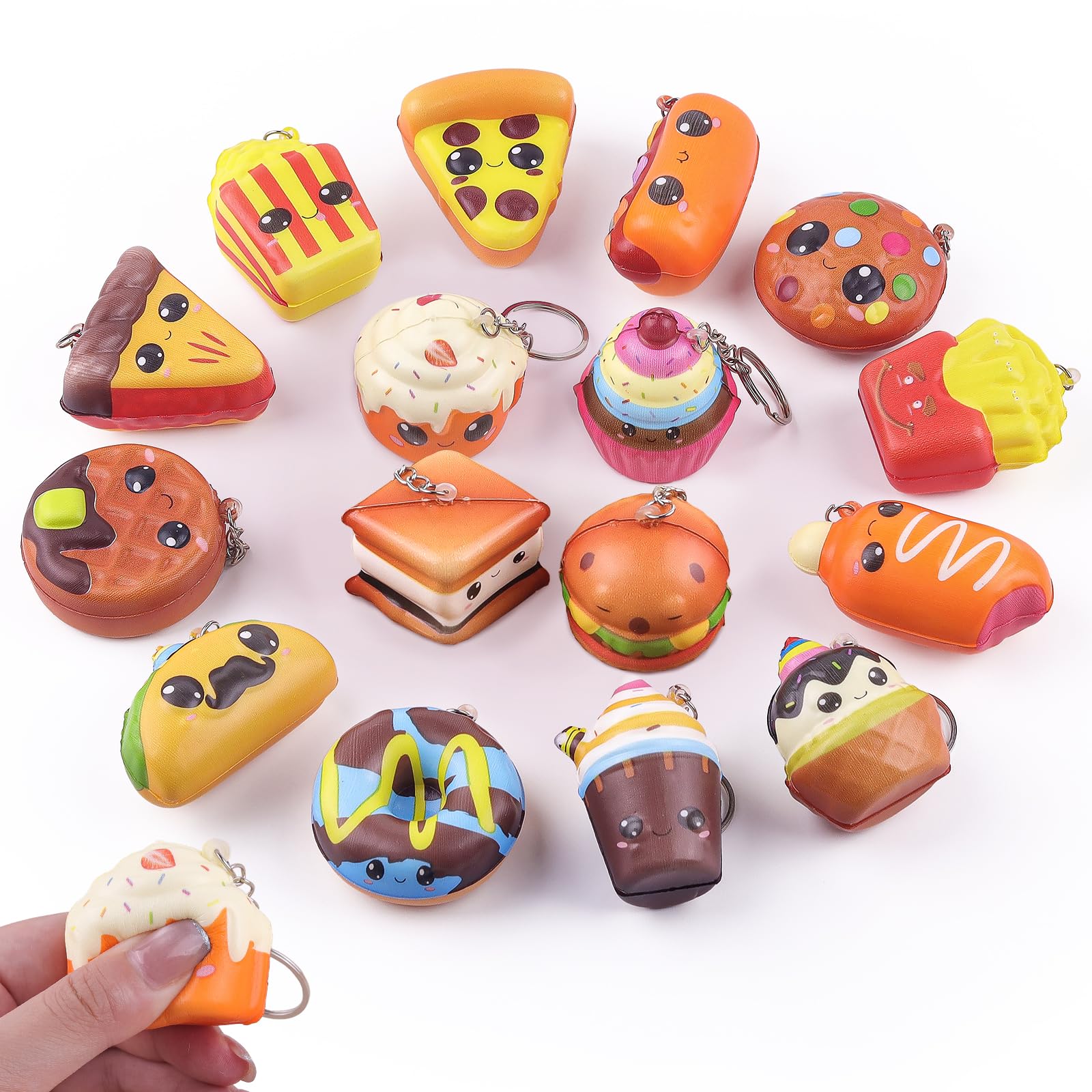 Photo 1 of Anboor Mini Food Squishies Toys - 16pcs Soft Kawaii Fast Food Squeeze Stress Relief Sensory Toys for Kids, Slow-Rising Squishies Keychain Fidget Toys for Party Favors Goodie Bag Fillers
