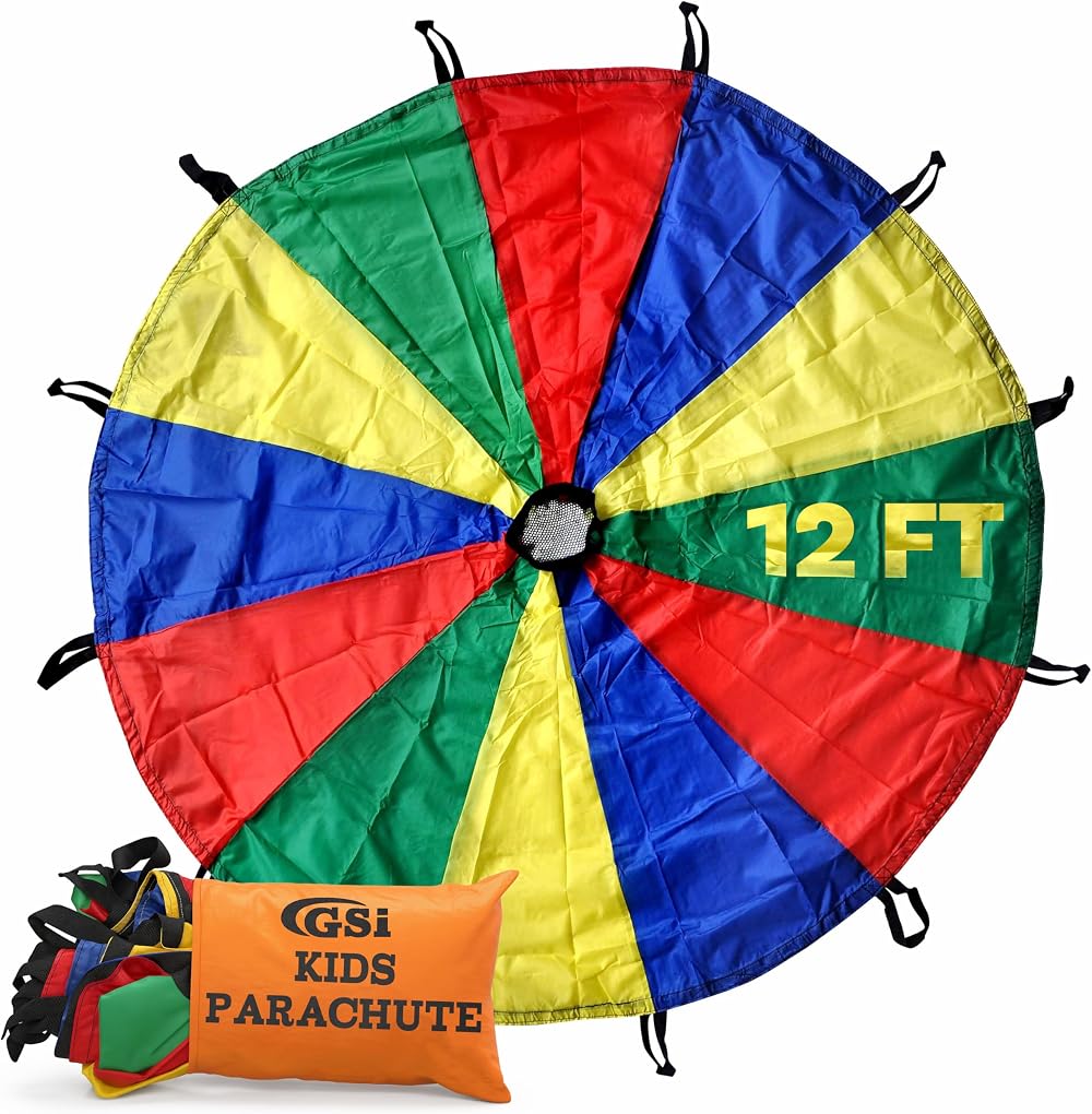 GSi Kids Play Parachute Rainbow 12 Ft with Handles 1:1 Size Pattern