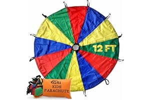 GSi Kids Play Parachute Rainbow Parachute Toy Tent Game for Children Gymnastics Cooperative Play and Outdoor Playground Activities (12 Feet)