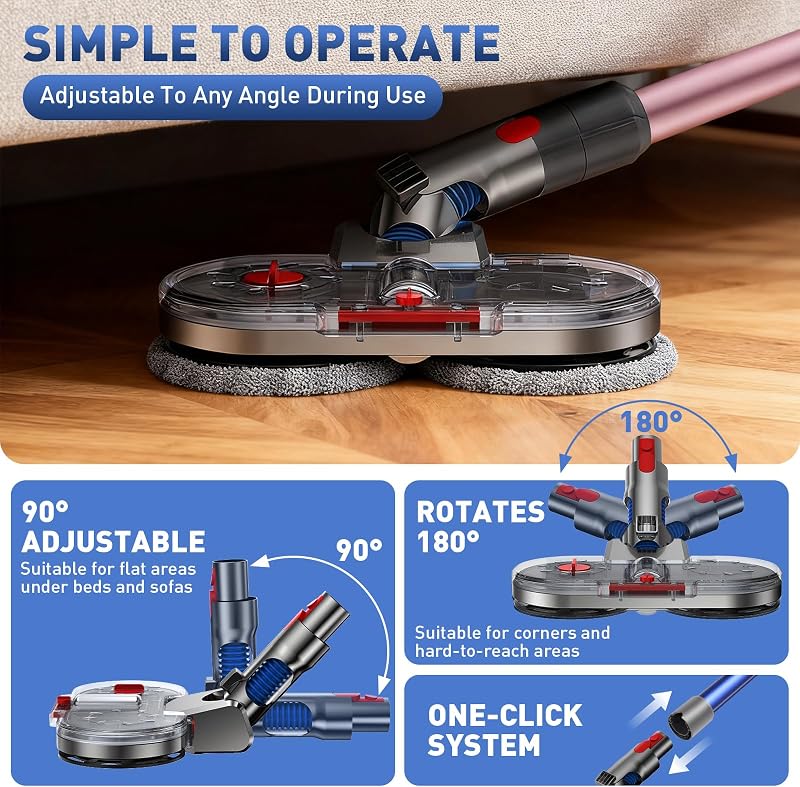Testa di Mocio Elettrico per Aspirapolvere Dyson V7 V8 V10 V11 V15 Spazzola Lavapavimenti per Dyson con Serbatoio Rimovibile, Contenitore di Riempimento e 8 Panni Lavabili