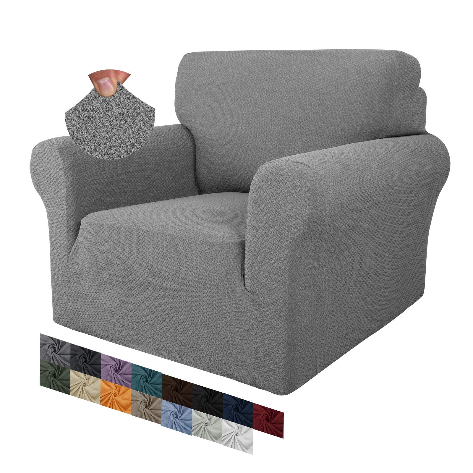 MAXIJIN Creative Jacquard Chair Covers for Living Room, Super Stretch Non Slip Chair Slipcover with Arms Dogs Pet Friendly 1-Piece Elastic Sofa Couch Protector Armchair Cover (1 Seater, Light Grey)