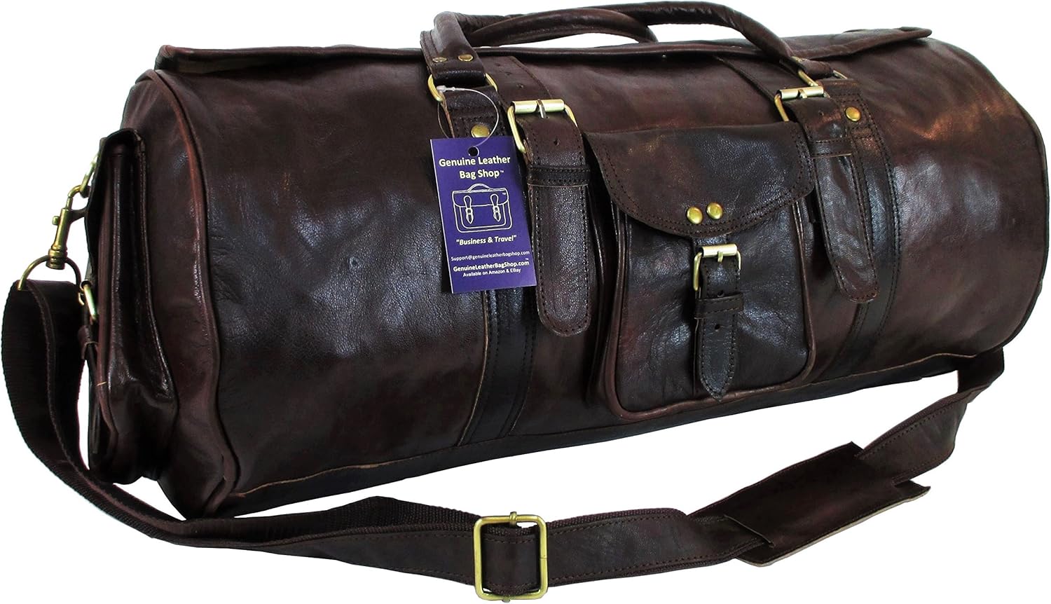 GLBS 24"x12x12 Mens Genuine Leather Flap Duffel Bag