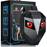 Gelrova LED Backpack with Light Up Moving Eyes,Cool Motorcycle Backpack Hard Shell Laptop Backpack, Knight Serise 19in (Large)