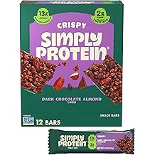 Simply Protein - Dark Chocolate Almond Crispy Bars - Plant Based Protein Bars - Low Carb, Low Sugar, High Fiber - 13g Protein