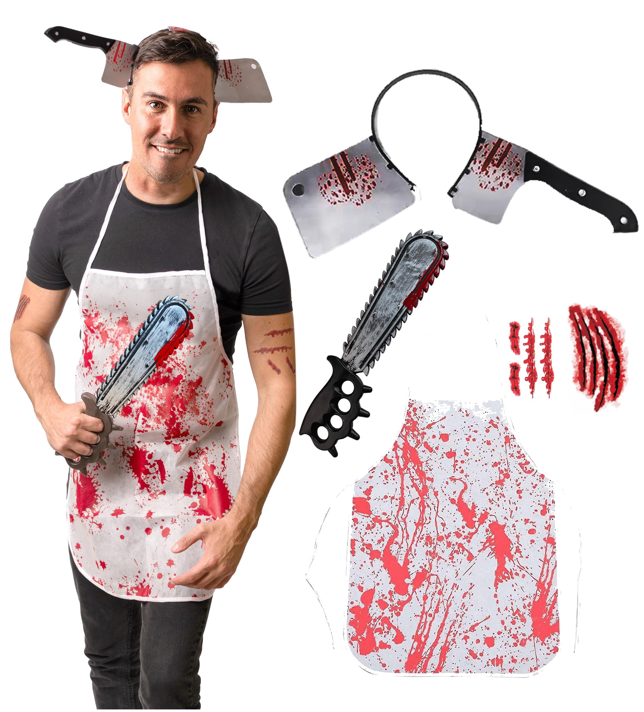5pcs Cleaver Butcher - Halloween Costumes For Men - Adult & Teen 14+ One Size Fits All - 2025 Trending Fancy Dress - UK Based Brand