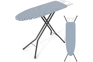 KINGBOARD Ironing Board, Foldable Iron Board with Iron Rest, Compact Ironing Board with Height Adjustable, Extra Thick Heat-Resistant Cover, Heavy-Duty Sturdy Metal Legs, 43x13 Blue