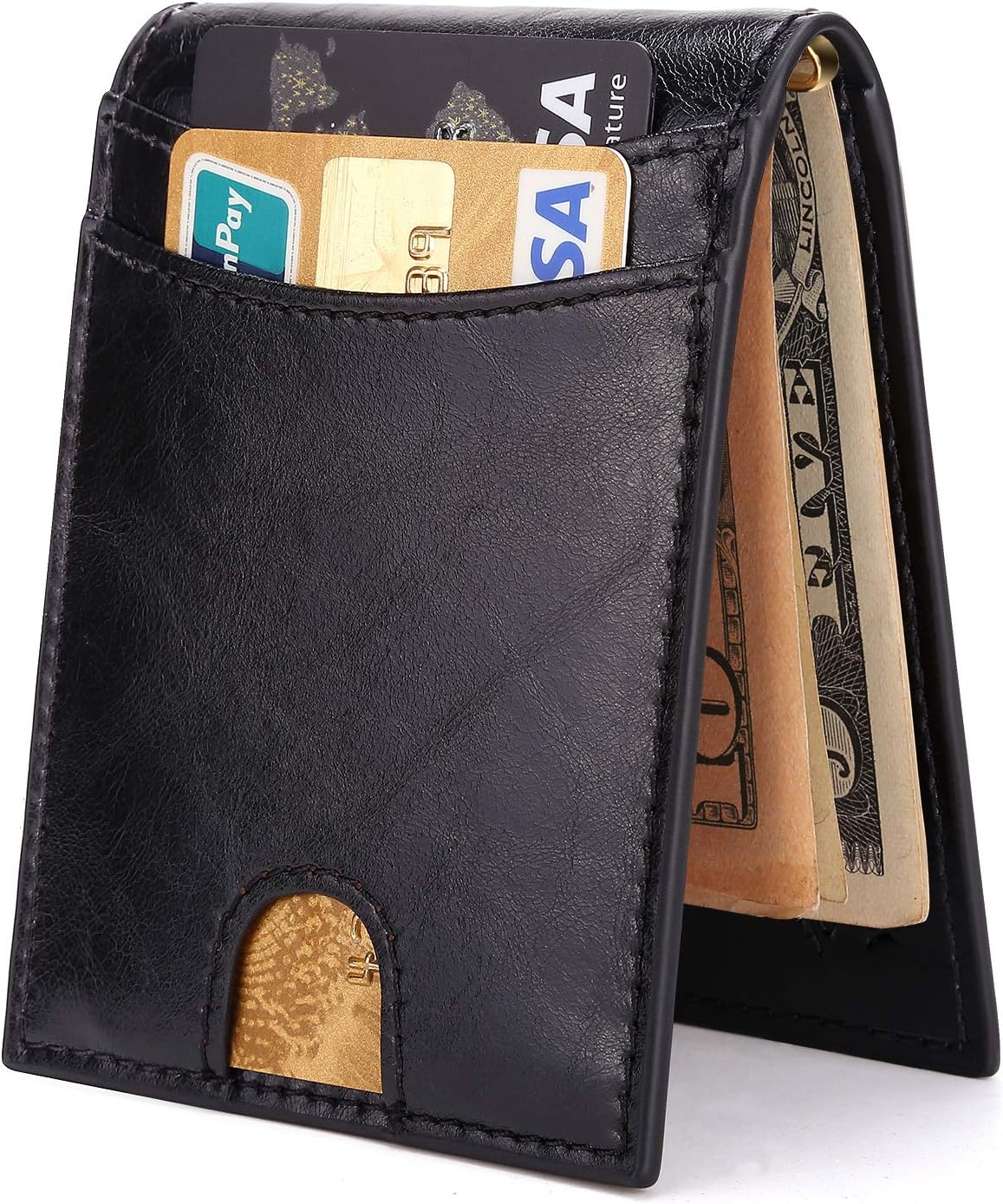 Men's Slim Wallet with Money Clip Genuine Leather Minimalist Men's Bifold Front Pocket Wallets Ffather's Gifts Black/Brown